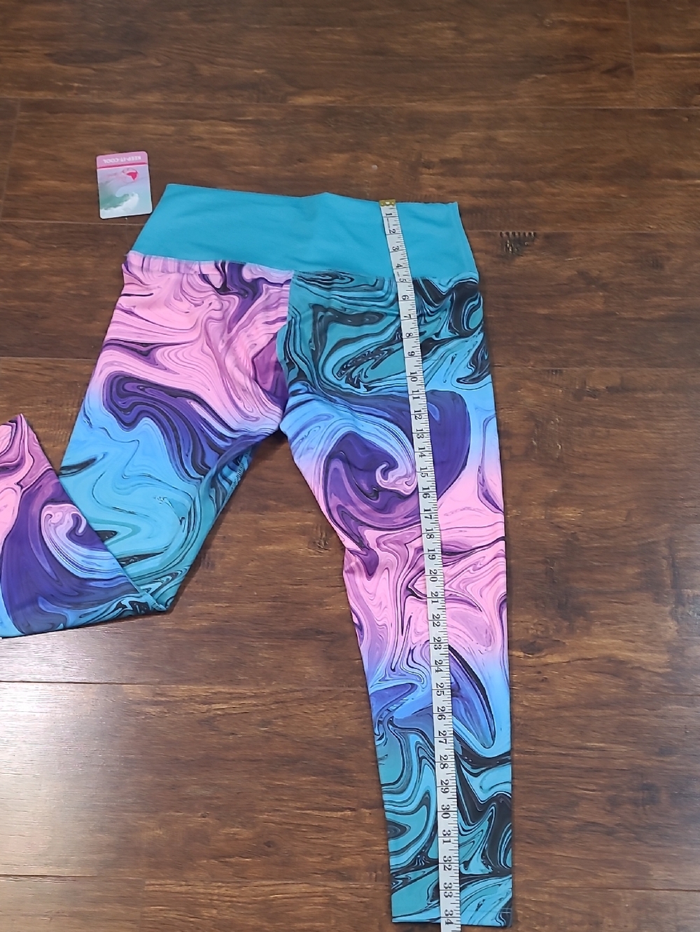 Reel Legends Womens  Teal Pink Marble Leggings Size Large - Picture 7 of 9